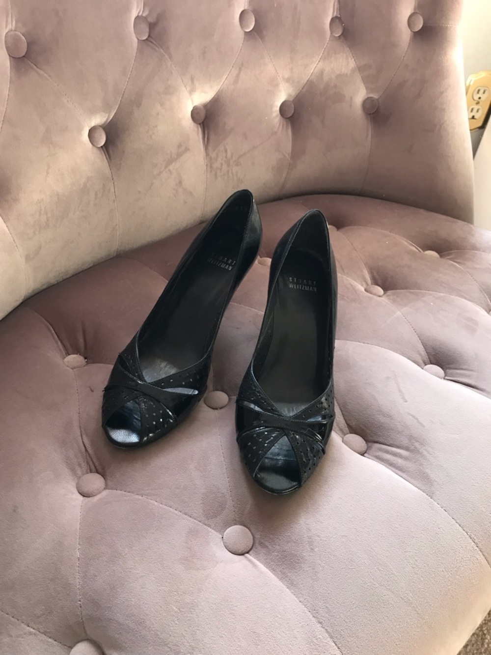 Stuart Weitzman Black Peep-Toe Heels with Cutout Detail